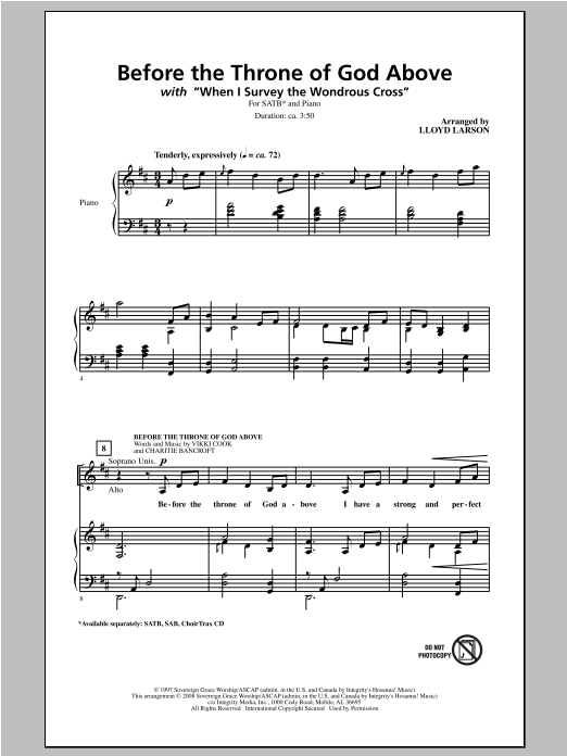 Lloyd Larson Before The Throne Of God Above sheet music, chords, lyrics - Printable PDF for SAB