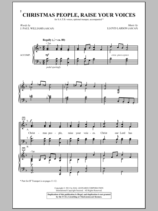 Lloyd Larson Christmas People, Raise Your Voices sheet music, chords, lyrics - Printable PDF for SATB
