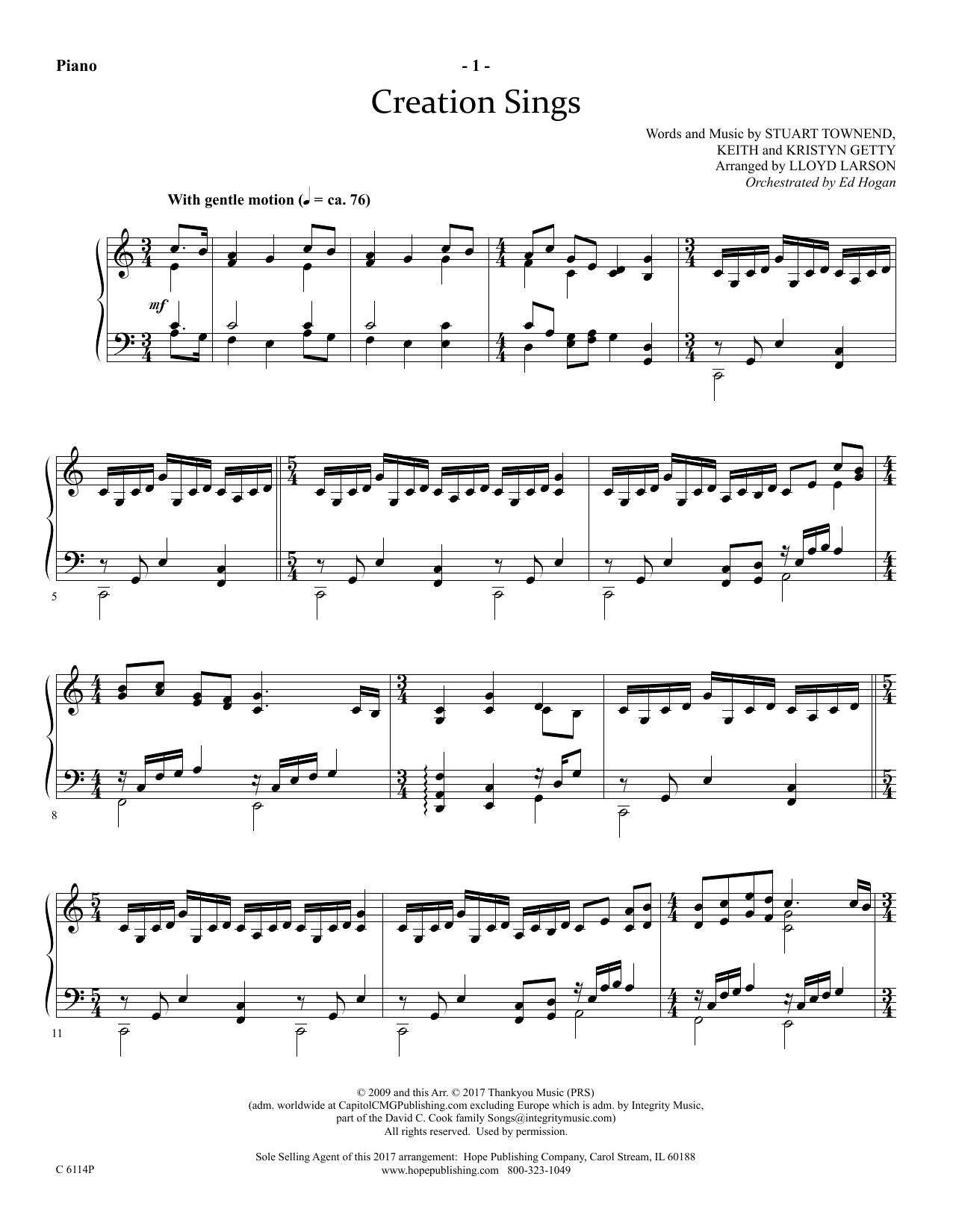 Lloyd Larson Creation Sings - Piano sheet music, chords, lyrics - Printable PDF for Choir Instrumental Pak