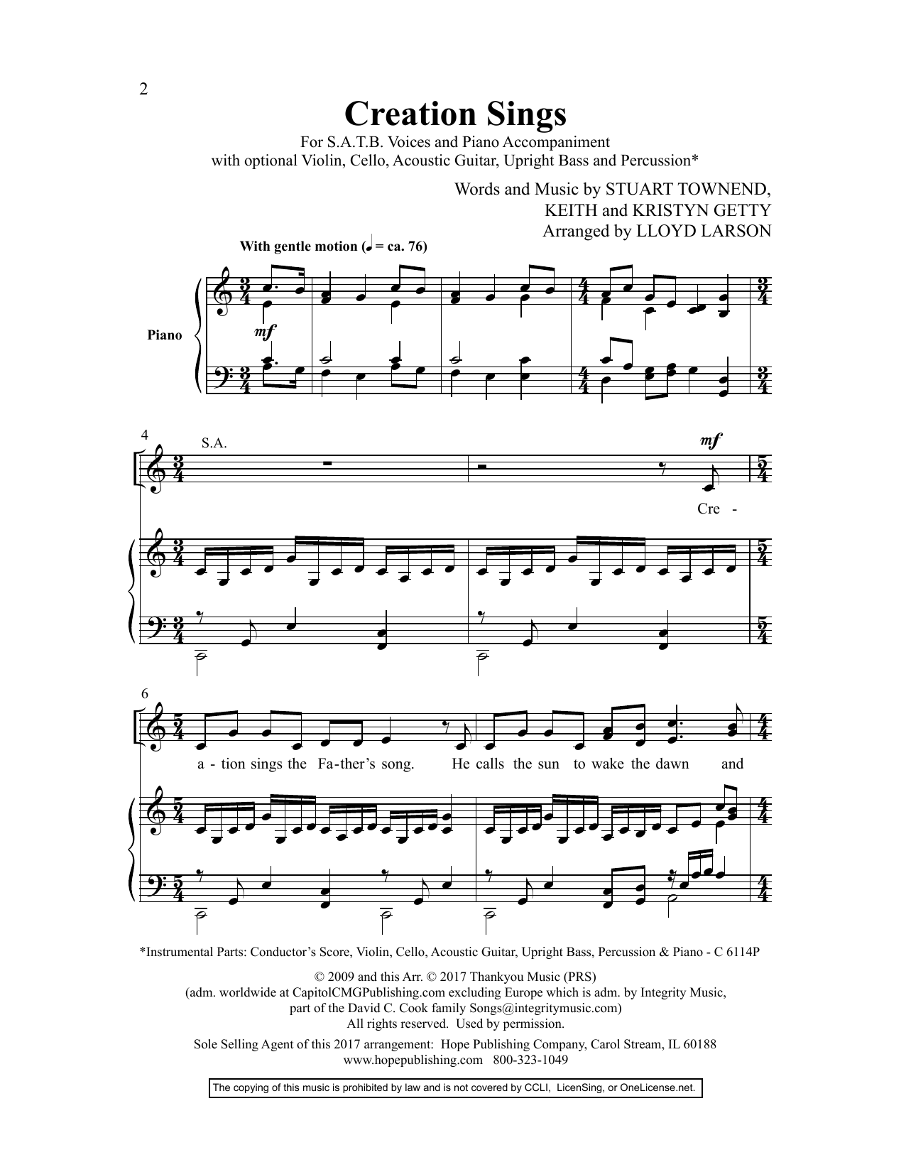 Lloyd Larson Creation Sings sheet music, chords, lyrics - Printable PDF for SATB Choir