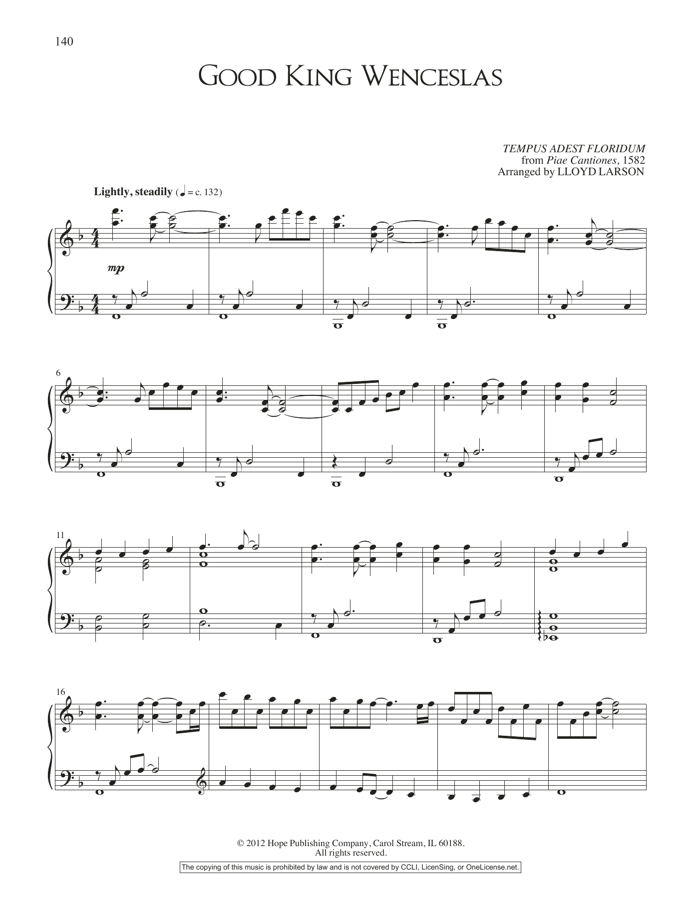 Lloyd Larson Good King Wenceslas sheet music, chords, lyrics - Printable PDF for Piano Solo