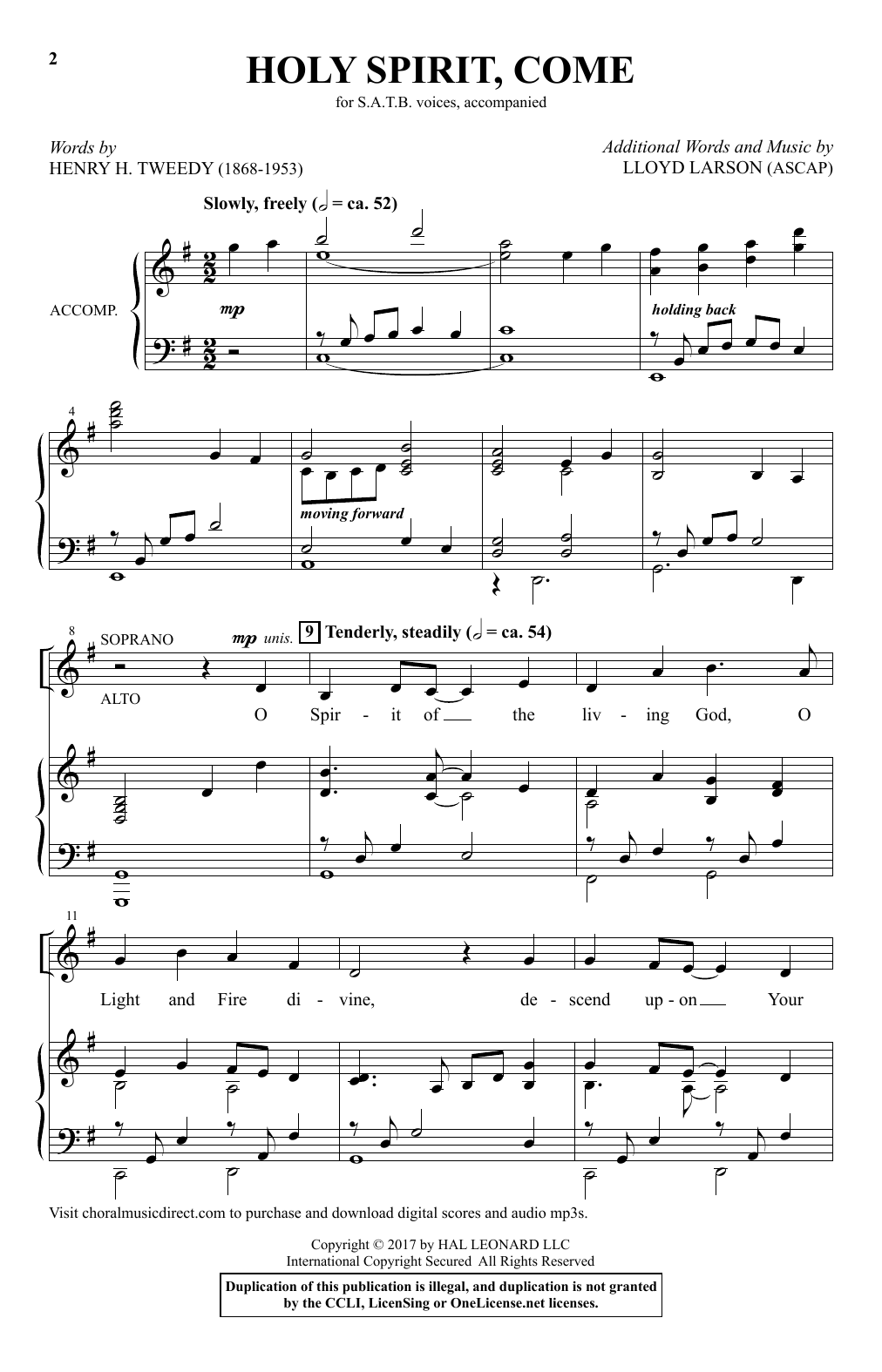 Lloyd Larson Holy Spirit, Come sheet music, chords, lyrics - Printable PDF for SATB