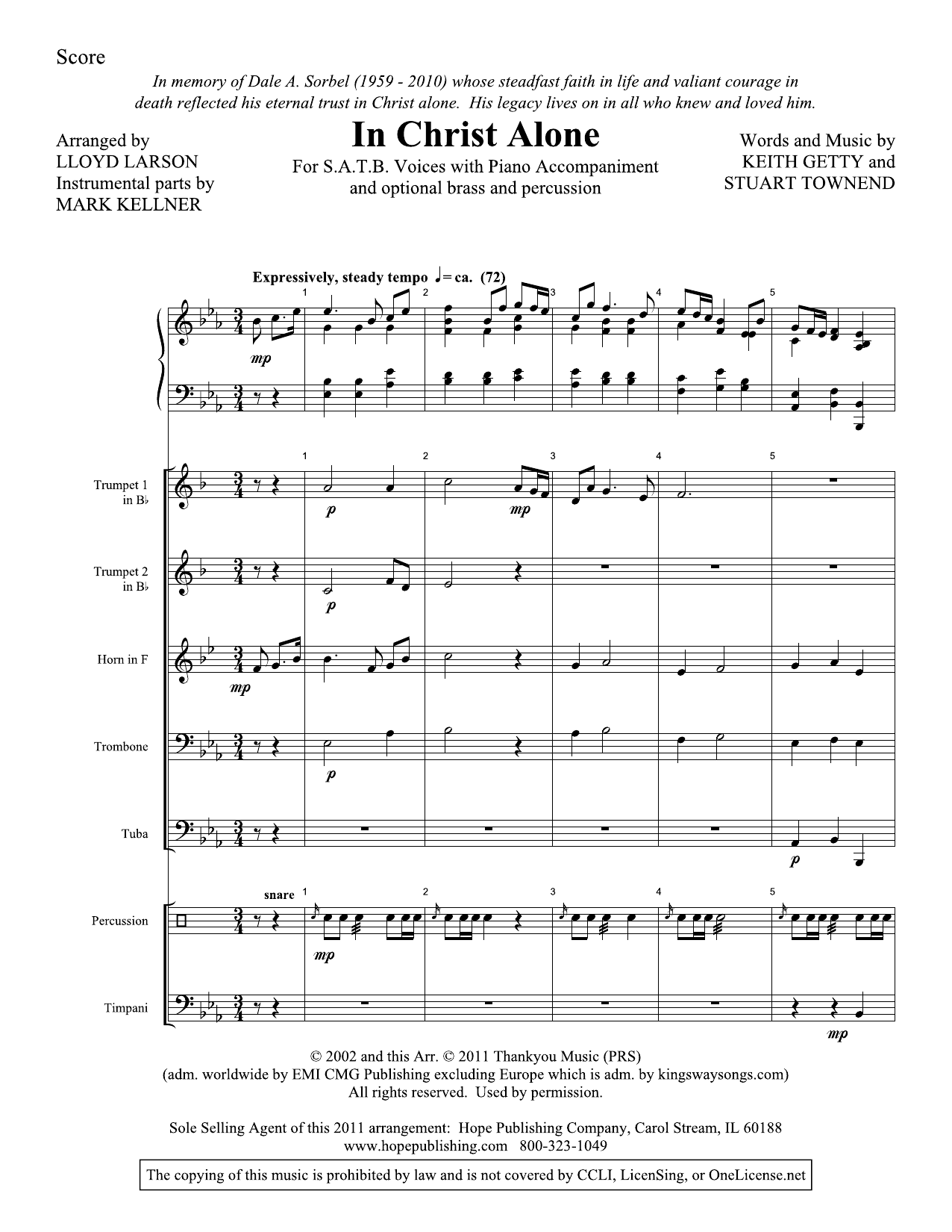 Lloyd Larson In Christ Alone - Full Score sheet music, chords, lyrics - Printable PDF for Choir Instrumental Pak