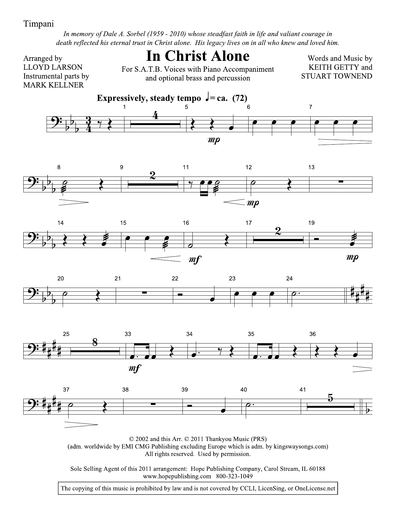 Lloyd Larson In Christ Alone - Timpani sheet music, chords, lyrics - Printable PDF for Choir Instrumental Pak