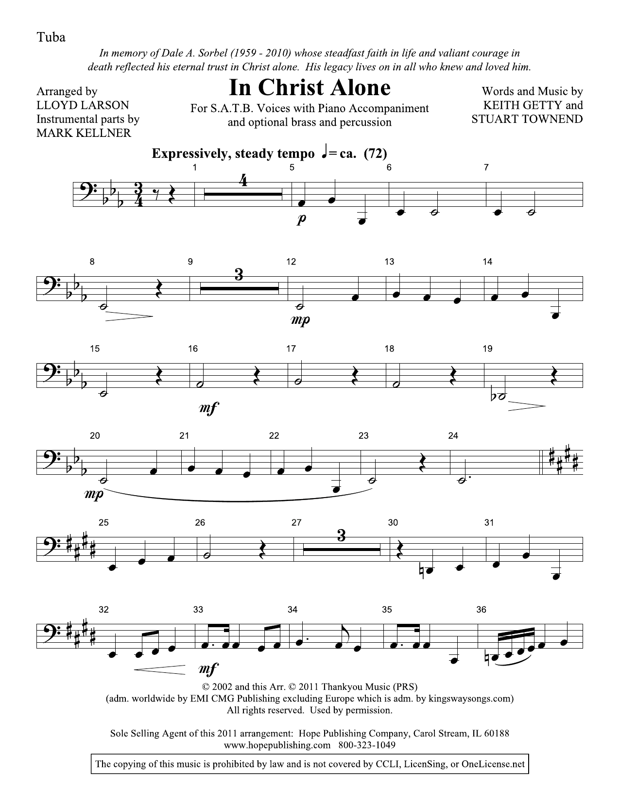 Lloyd Larson In Christ Alone - Tuba sheet music, chords, lyrics - Printable PDF for Choir Instrumental Pak