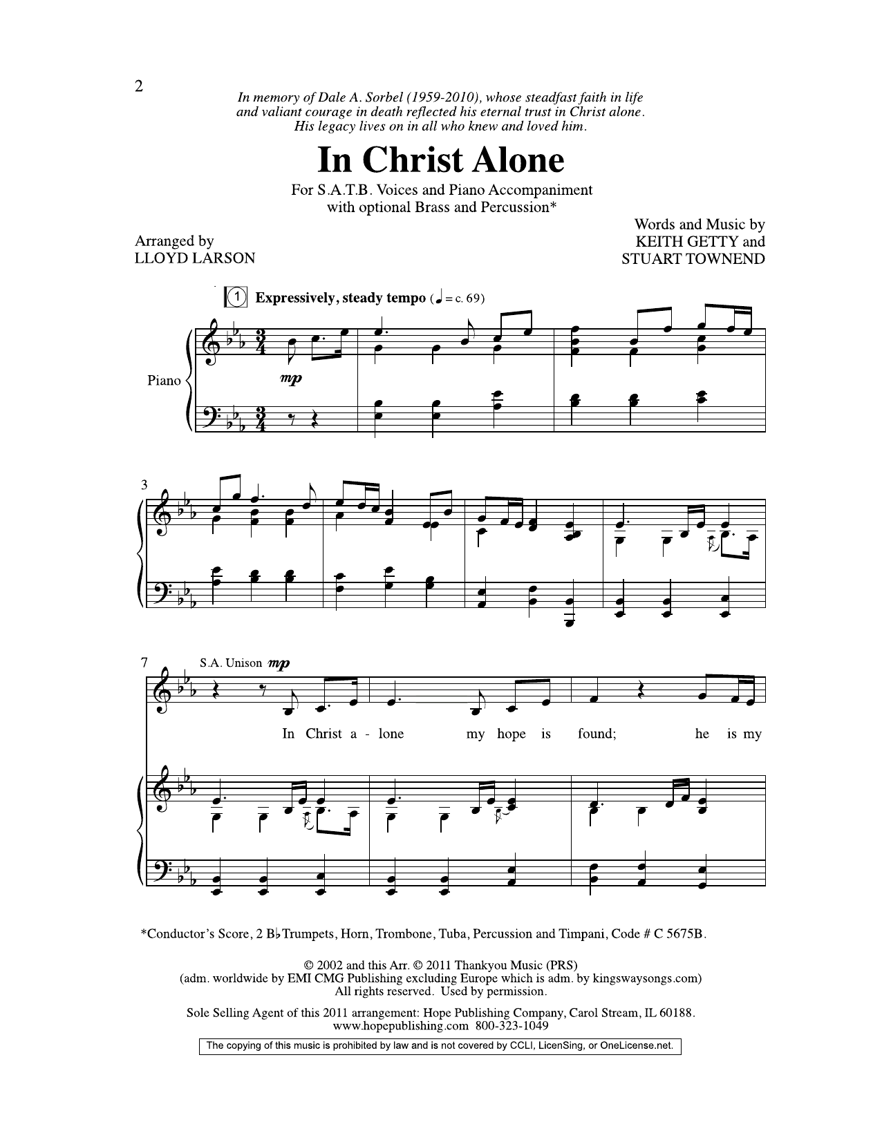 Lloyd Larson In Christ Alone sheet music, chords, lyrics - Printable PDF for SATB Choir
