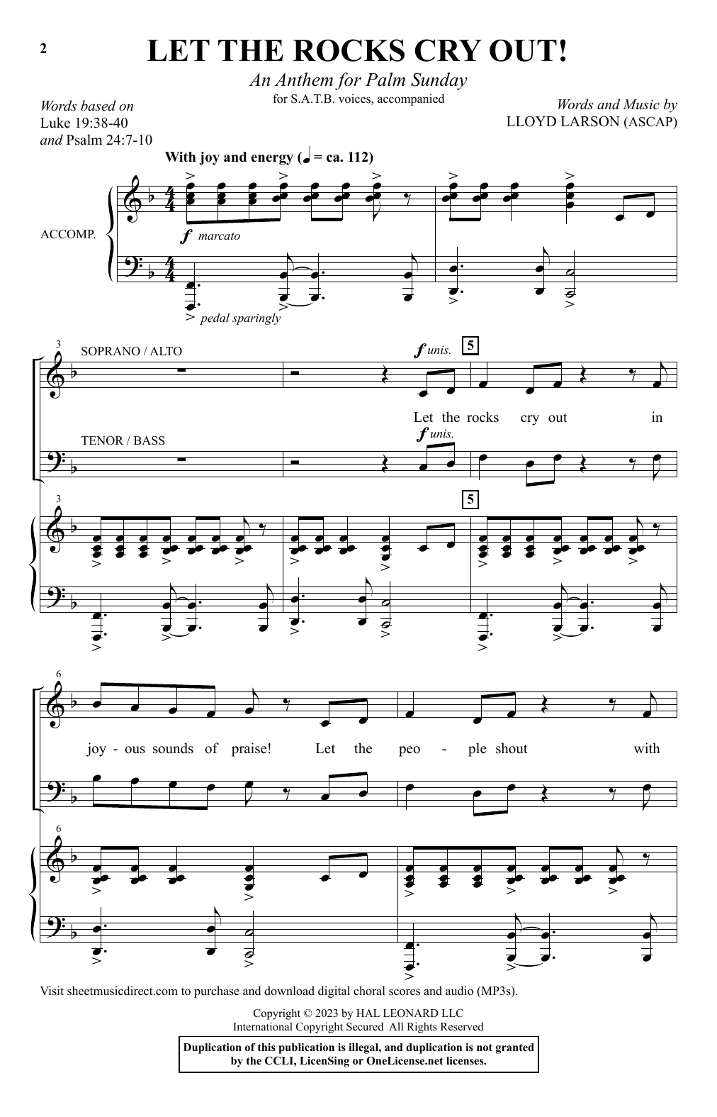 Lloyd Larson Let The Rocks Cry Out! (An Anthem For Palm Sunday) sheet music, chords, lyrics - Printable PDF for SAB Choir