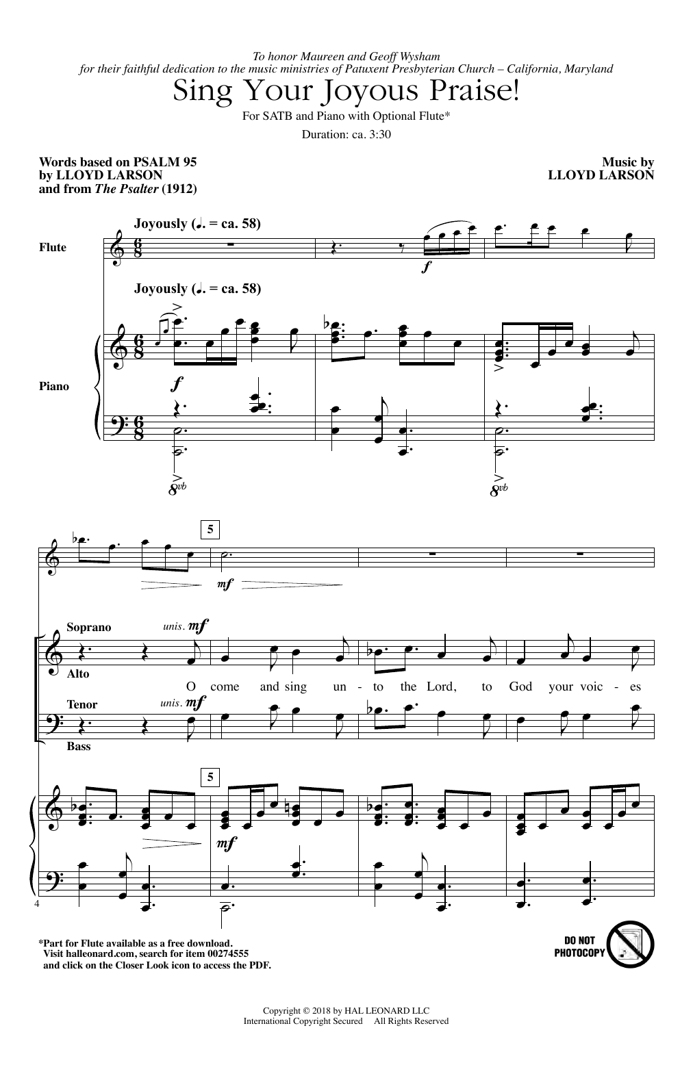 Lloyd Larson Sing Your Joyous Praise! sheet music, chords, lyrics - Printable PDF for SATB Choir