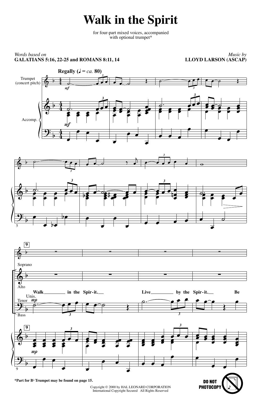 Lloyd Larson Walk In The Spirit sheet music, chords, lyrics - Printable PDF for Choir