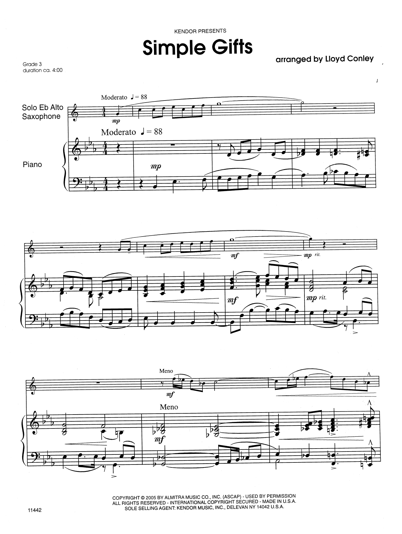 Learn to play Lloyd Conley Simple Gifts - Piano Accompaniment sheet music for Woodwind Solo in minutes. Lloyd Conley Simple Gifts - Piano Accompaniment sheet music preview music notes and score for Woodwind Solo including 7 page(s)