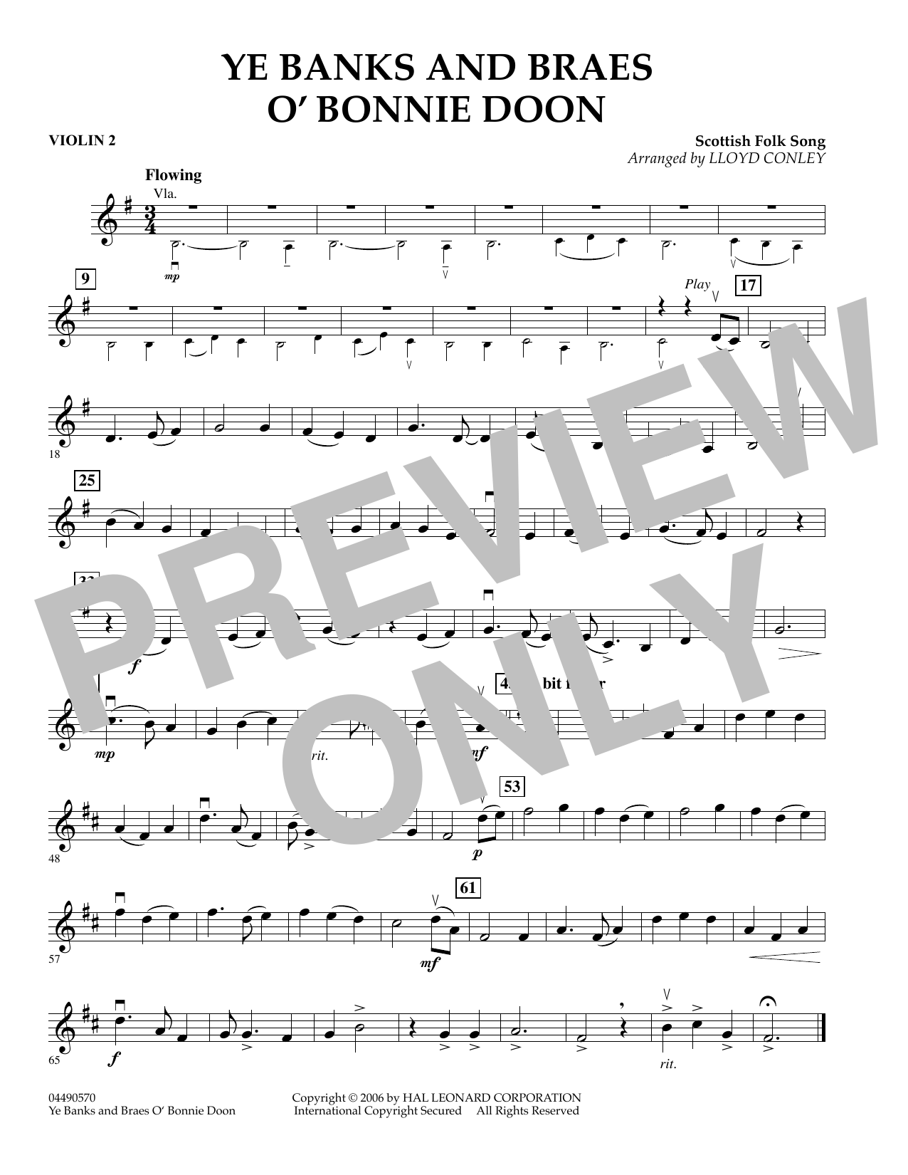 Learn to play Lloyd Conley Ye Banks and Braes O' Bonnie Doon - Violin 2 sheet music for Orchestra in minutes. Lloyd Conley Ye Banks and Braes O' Bonnie Doon - Violin 2 sheet music preview music notes and score for Orchestra including 1 page(s)