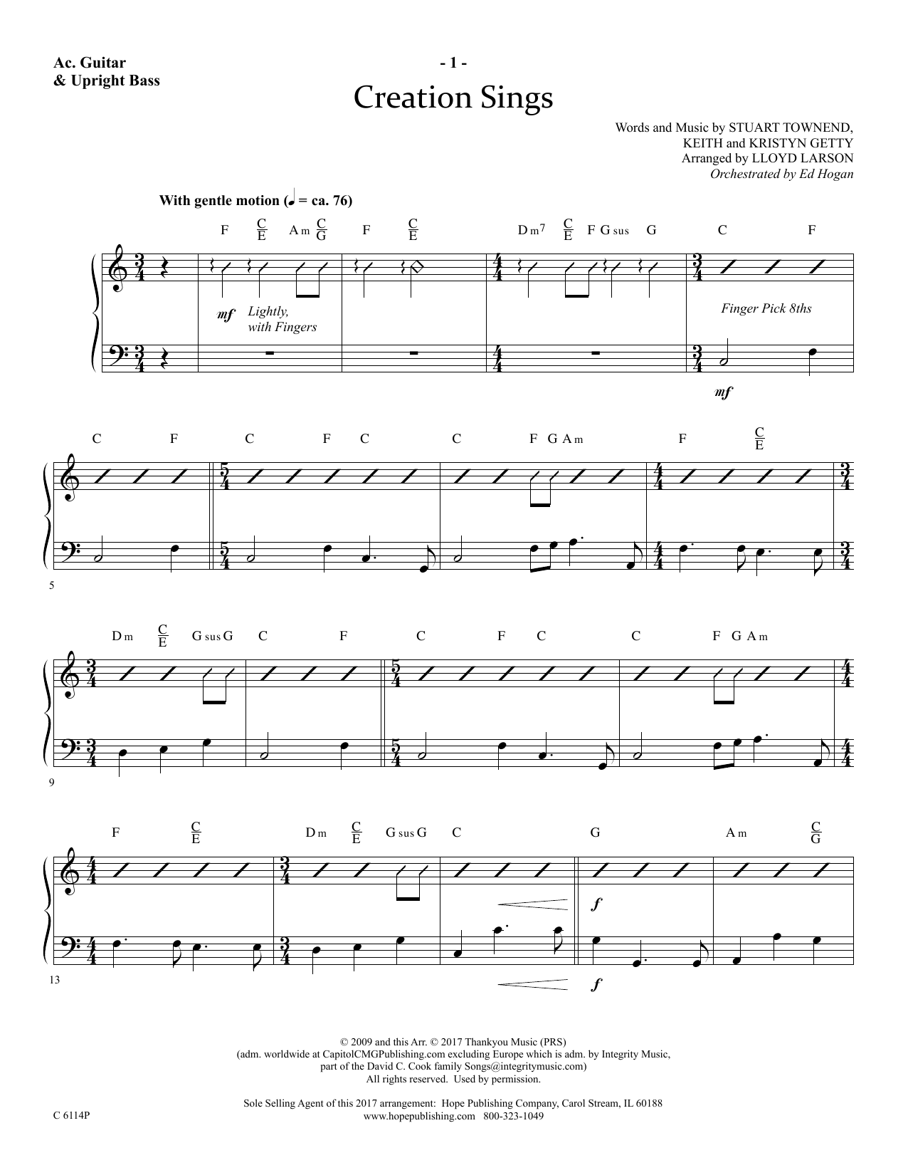 Learn to play Lloyd Larson Creation Sings - Acoustic Guitar/Electric Bass sheet music for Choir Instrumental Pak in minutes. Lloyd Larson Creation Sings - Acoustic Guitar/Electric Bass sheet music preview music notes and score for Choir Instrumental Pak including 4 page(s)