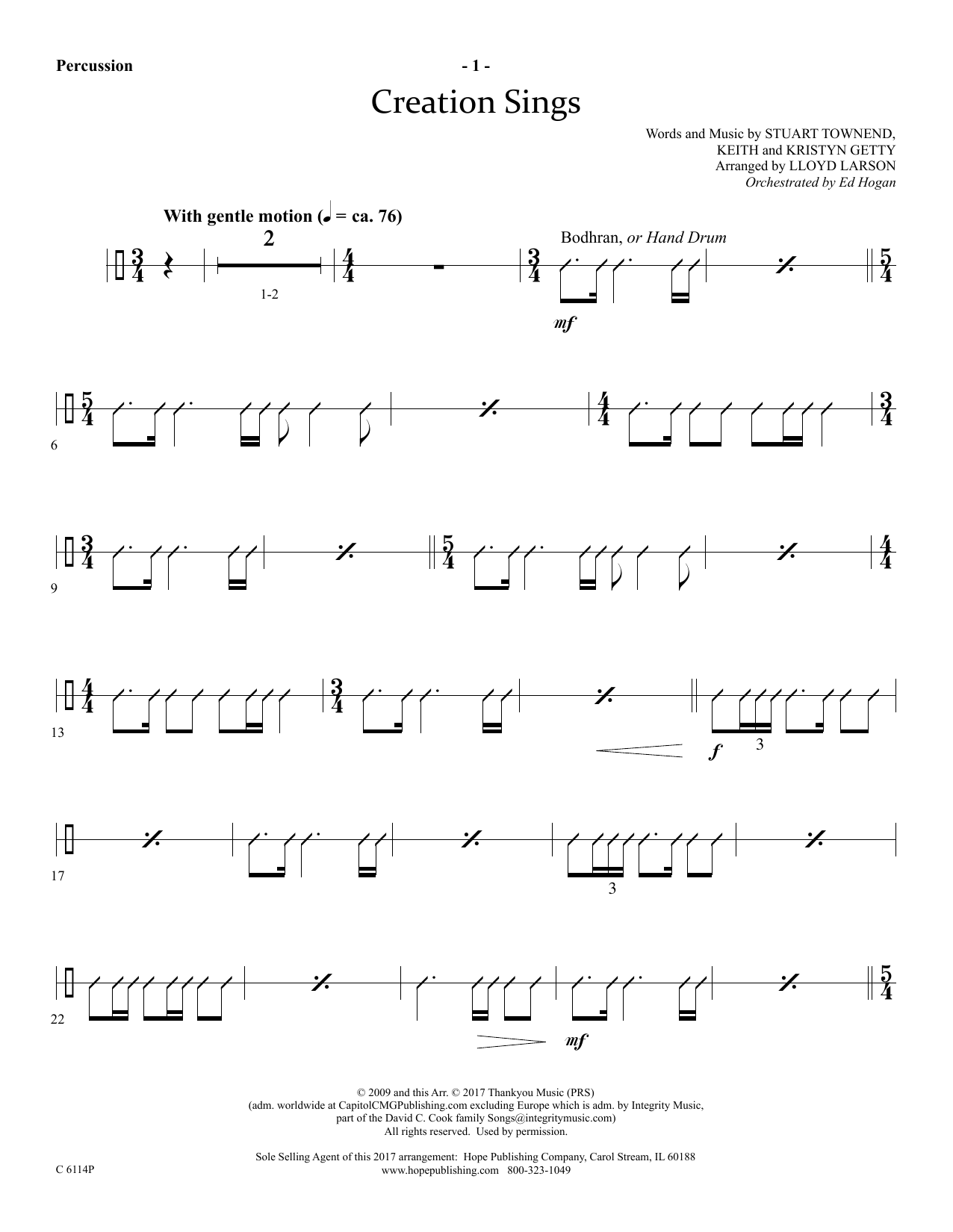 Learn to play Lloyd Larson Creation Sings - Percussion sheet music for Choir Instrumental Pak in minutes. Lloyd Larson Creation Sings - Percussion sheet music preview music notes and score for Choir Instrumental Pak including 3 page(s)