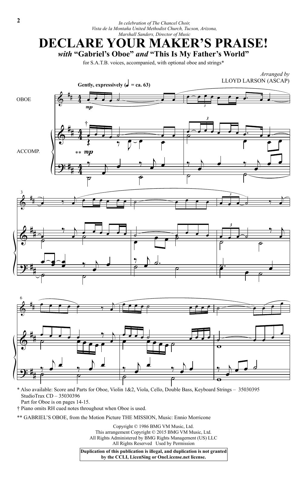 Lloyd Larson Declare Your Maker S Praise With Gabriel S Oboe This Is My Father S World Sheet Music Download Pdf Score 159467