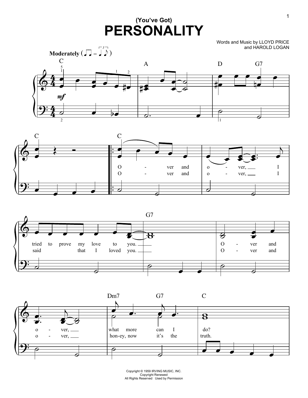 Learn to play Lloyd Price Personality sheet music for Lyrics & Chords in minutes. Lloyd Price Personality sheet music preview music notes and score for Lyrics & Chords including 3 page(s)