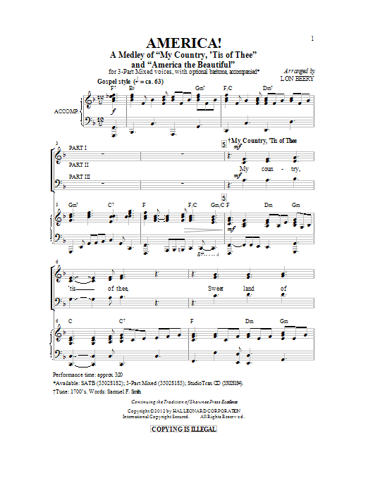Lon Beery America! (Medley) sheet music preview music notes and score for SATB including 6 page(s)