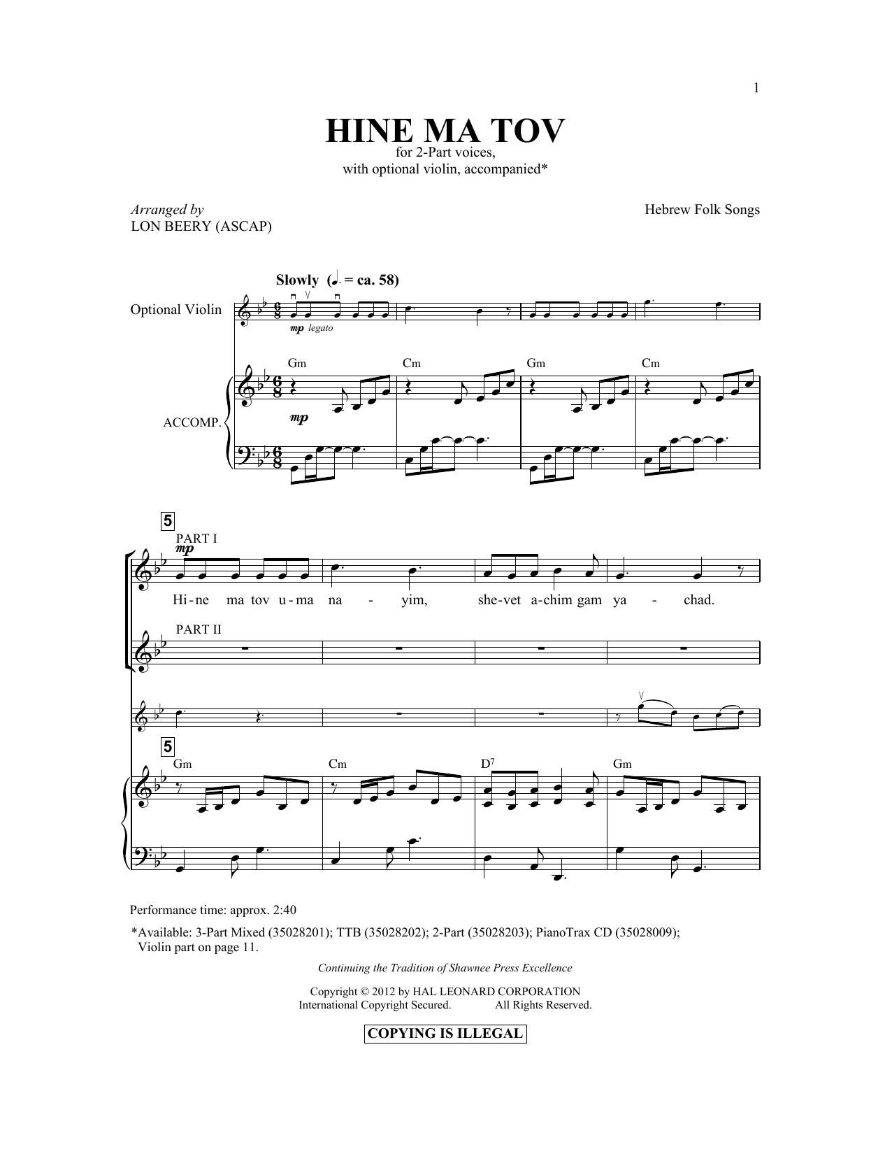 Learn to play Lon Beery Hineh Ma Tov sheet music for 3-Part Mixed in minutes. Lon Beery Hineh Ma Tov sheet music preview music notes and score for 3-Part Mixed including 10 page(s)