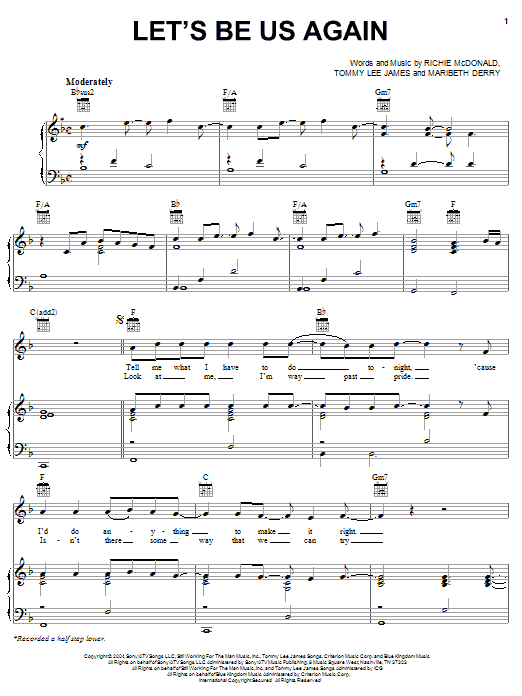 Learn to play Lonestar Let's Be Us Again sheet music for Piano, Vocal & Guitar (Right-Hand Melody) in minutes. Lonestar Let's Be Us Again sheet music preview music notes and score for Piano, Vocal & Guitar (Right-Hand Melody) including 7 page(s)