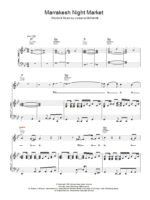 Loreena McKennitt Marrakesh Night Market sheet music, chords, lyrics - Printable PDF for Piano, Vocal & Guitar