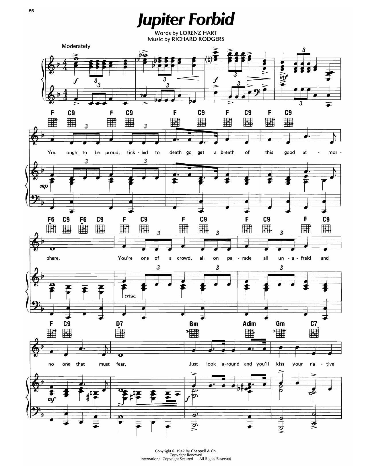 Lorenz Hart Jupiter Forbid (from By Jupiter) sheet music, chords, lyrics - Printable PDF for Piano, Vocal & Guitar Chords (Right-Hand Melody)