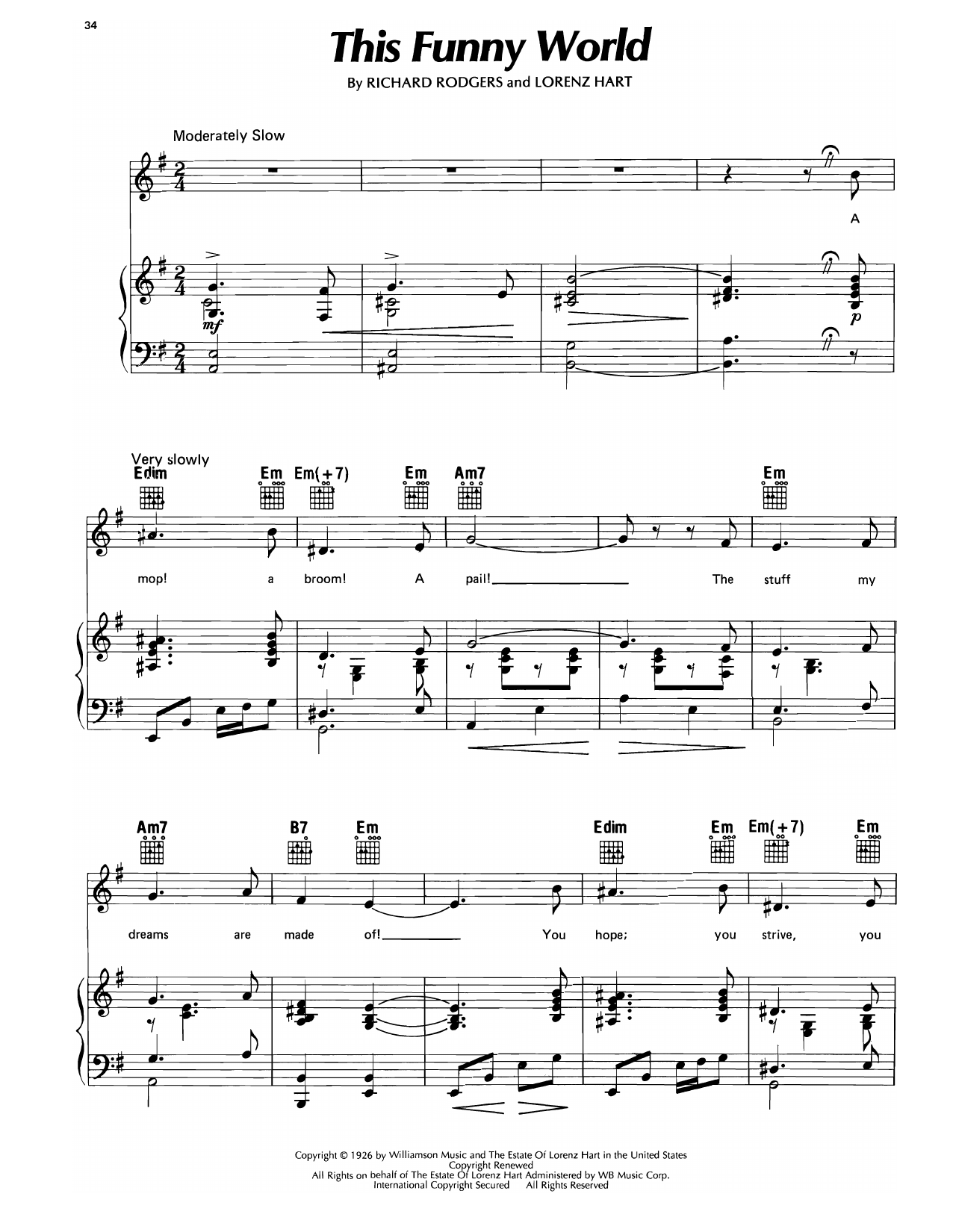 Lorenz Hart This Funny World (from Pal Joey) sheet music, chords, lyrics - Printable PDF for Piano, Vocal & Guitar Chords (Right-Hand Melody)