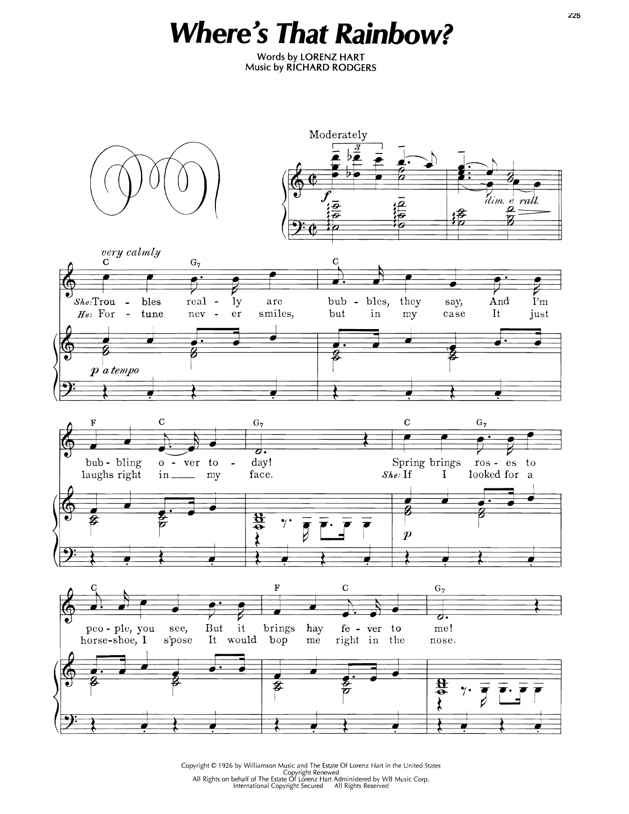 Lorenz Hart Where's That Rainbow? (from Peggy-Ann) sheet music, chords, lyrics - Printable PDF for Piano, Vocal & Guitar Chords (Right-Hand Melody)