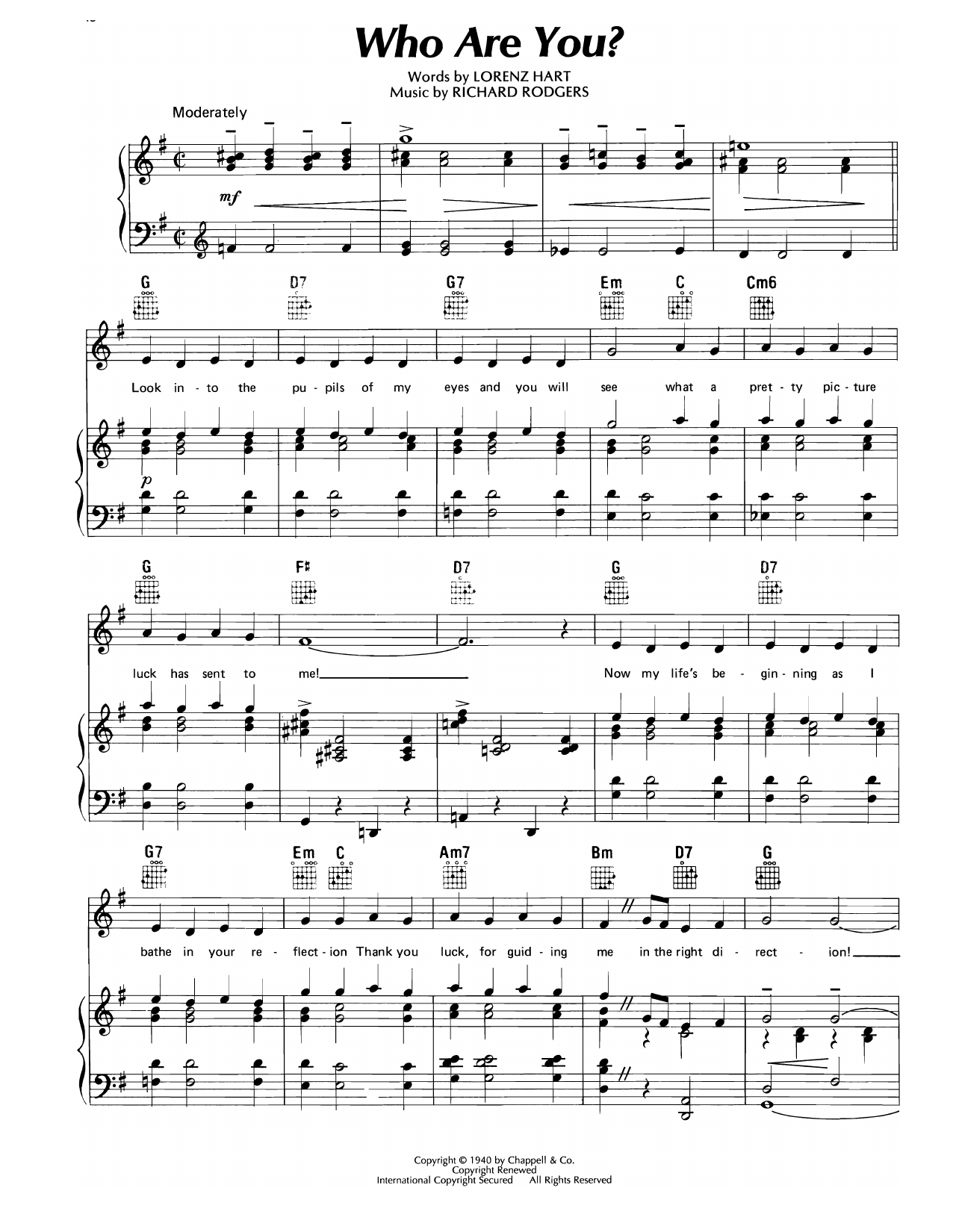 Lorenz Hart Who Are You? (from The Boys From Syracuse) sheet music, chords, lyrics - Printable PDF for Piano, Vocal & Guitar Chords (Right-Hand Melody)