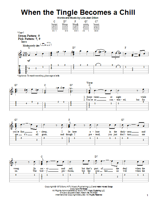 Loretta Lynn When The Tingle Becomes A Chill sheet music preview music notes and score for Easy Guitar Tab including 2 page(s)