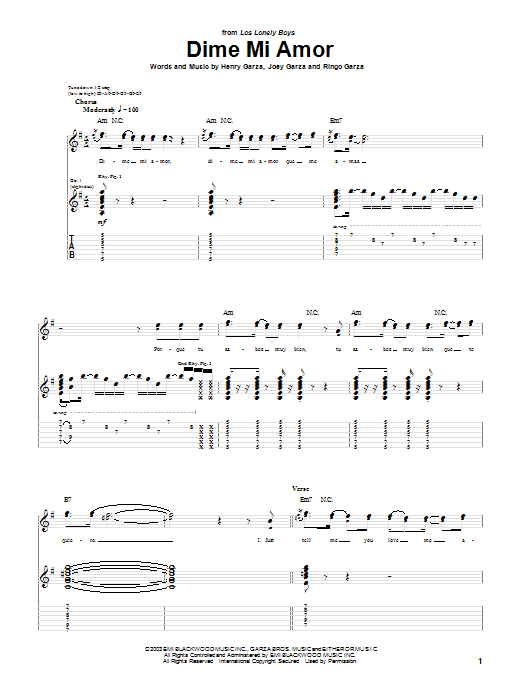 Learn to play Los Lonely Boys Dime Mi Amor sheet music for Guitar Tab in minutes. Los Lonely Boys Dime Mi Amor sheet music notes and chords