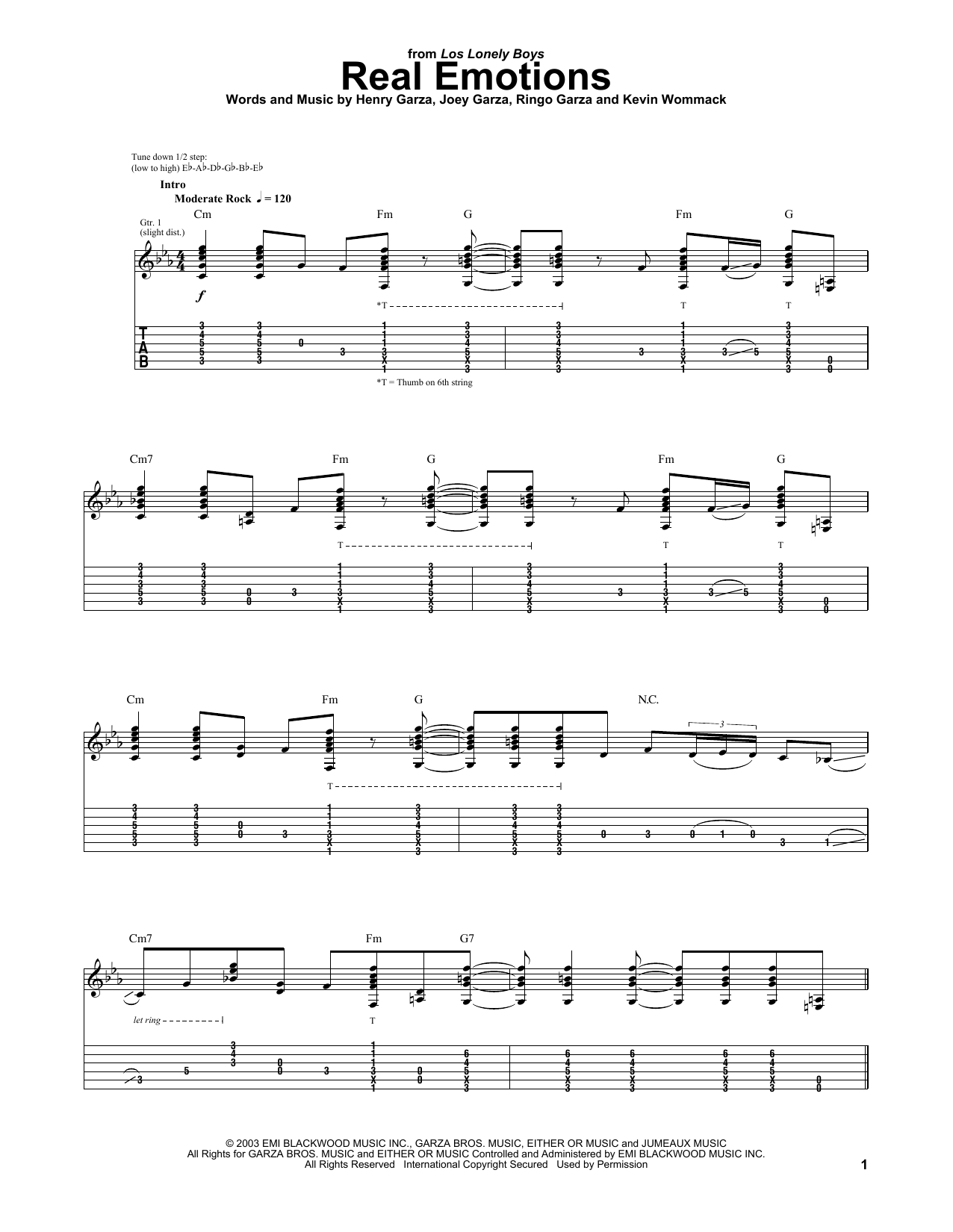 Los Lonely Boys Real Emotions sheet music preview music notes and score for Piano, Vocal & Guitar (Right-Hand Melody) including 6 page(s)