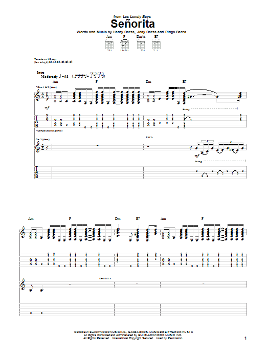 Learn to play Los Lonely Boys Senorita sheet music for Piano, Vocal & Guitar (Right-Hand Melody) in minutes. Los Lonely Boys Senorita sheet music notes and chords