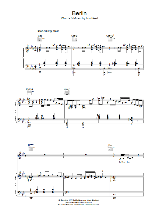 Learn to play Lou Reed Berlin sheet music for Piano, Vocal & Guitar in minutes. Lou Reed Berlin sheet music preview music notes and score for Piano, Vocal & Guitar including 4 page(s)