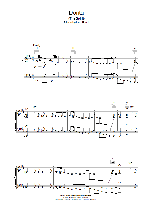 Learn to play Lou Reed Dorita sheet music for Piano in minutes. Lou Reed Dorita sheet music preview music notes and score for Piano including 2 page(s)