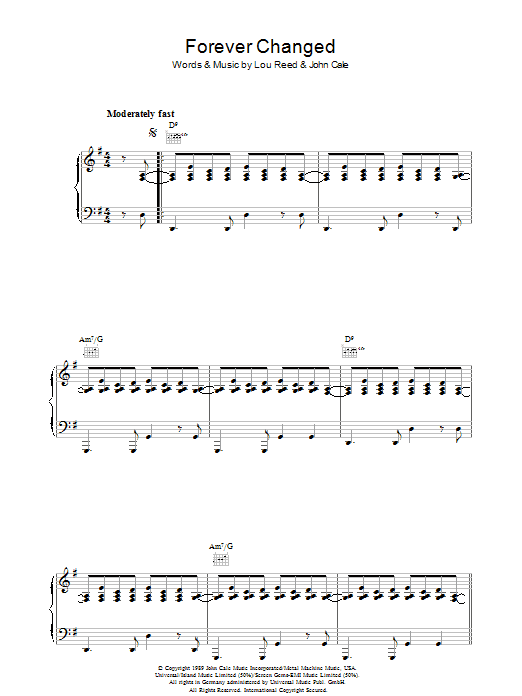 Learn to play Lou Reed Forever Changed sheet music for Piano, Vocal & Guitar in minutes. Lou Reed Forever Changed sheet music preview music notes and score for Piano, Vocal & Guitar including 7 page(s)