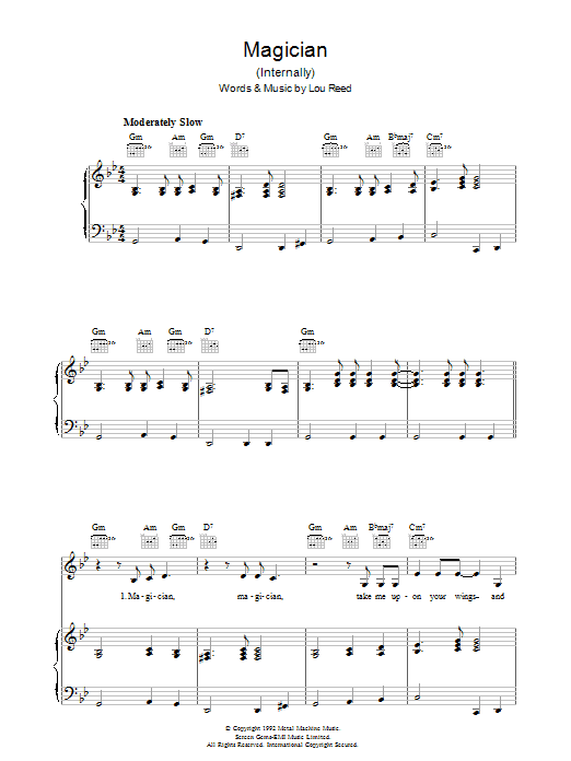 Learn to play Lou Reed Magician sheet music for Piano, Vocal & Guitar in minutes. Lou Reed Magician sheet music preview music notes and score for Piano, Vocal & Guitar including 8 page(s)