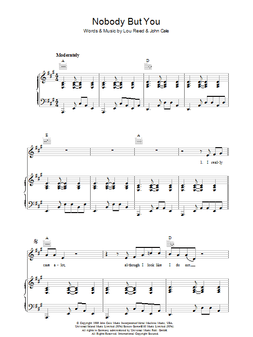Learn to play Lou Reed Nobody But You sheet music for Piano, Vocal & Guitar in minutes. Lou Reed Nobody But You sheet music preview music notes and score for Piano, Vocal & Guitar including 6 page(s)