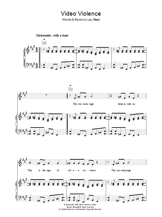 Learn to play Lou Reed Video Violence sheet music for Piano, Vocal & Guitar in minutes. Lou Reed Video Violence sheet music preview music notes and score for Piano, Vocal & Guitar including 5 page(s)