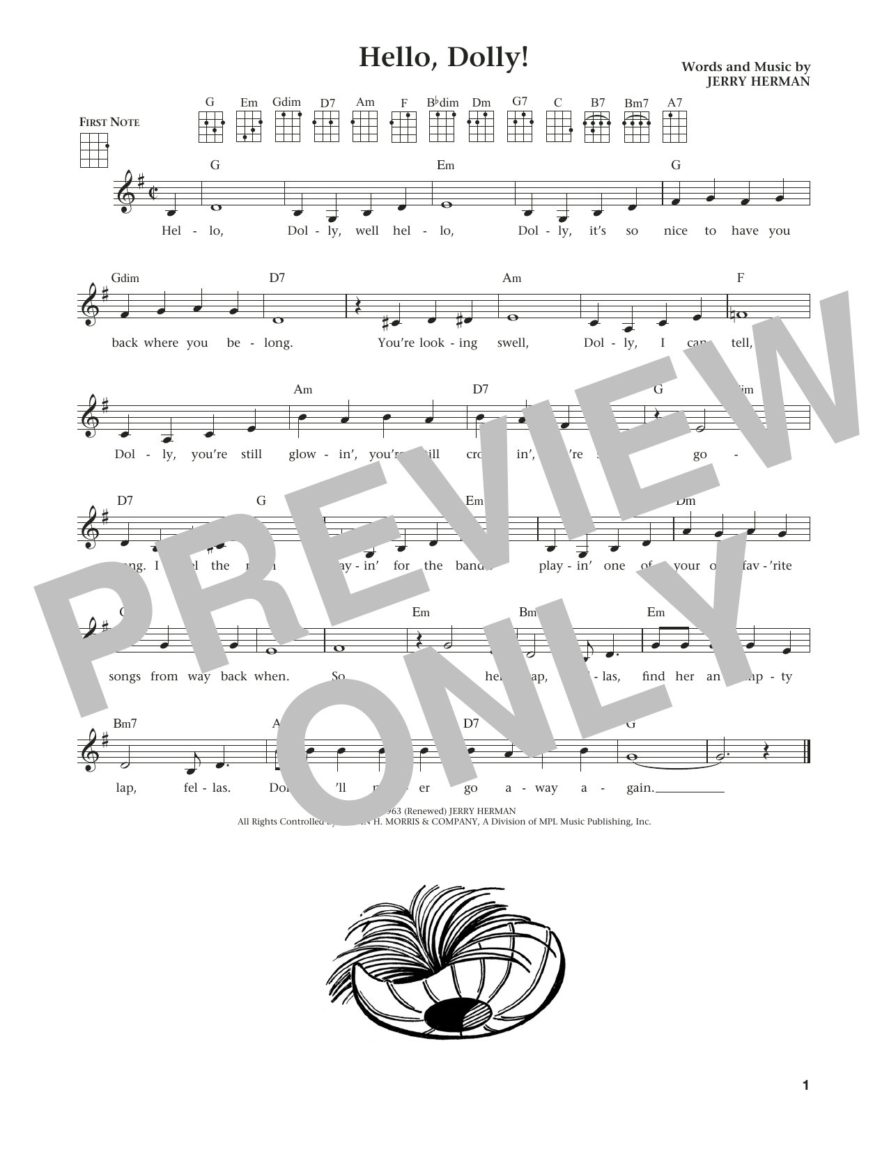 Louis Armstrong Hello, Dolly! sheet music, chords, lyrics - Printable PDF for Ukulele