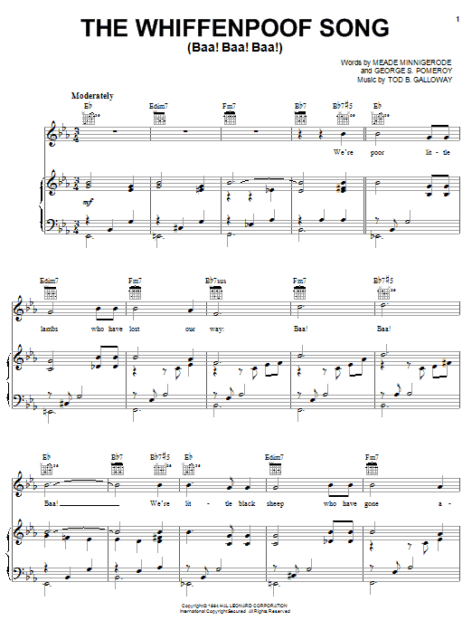 Louis Armstrong The Whiffenpoof Song (Baa! Baa! Baa!) sheet music, chords, lyrics - Printable PDF for Piano, Vocal & Guitar (Right-Hand Melody)