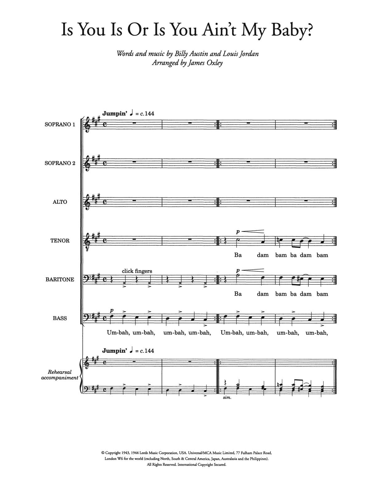 Louis Jordan Is You Is, Or Is You Ain't (Ma' Baby) (arr. James Oxley) sheet music, chords, lyrics - Printable PDF for Piano, Vocal & Guitar