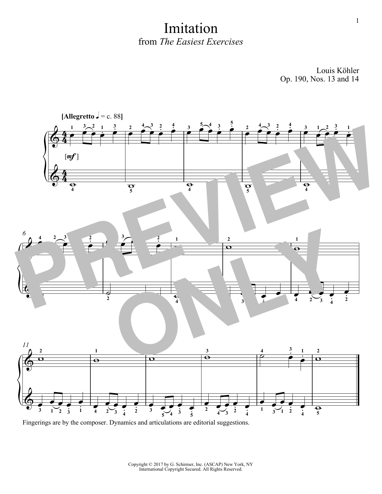 Louis Kohler Imitation, Op. 190, Nos. 13 and 14 sheet music, chords, lyrics - Printable PDF for Piano