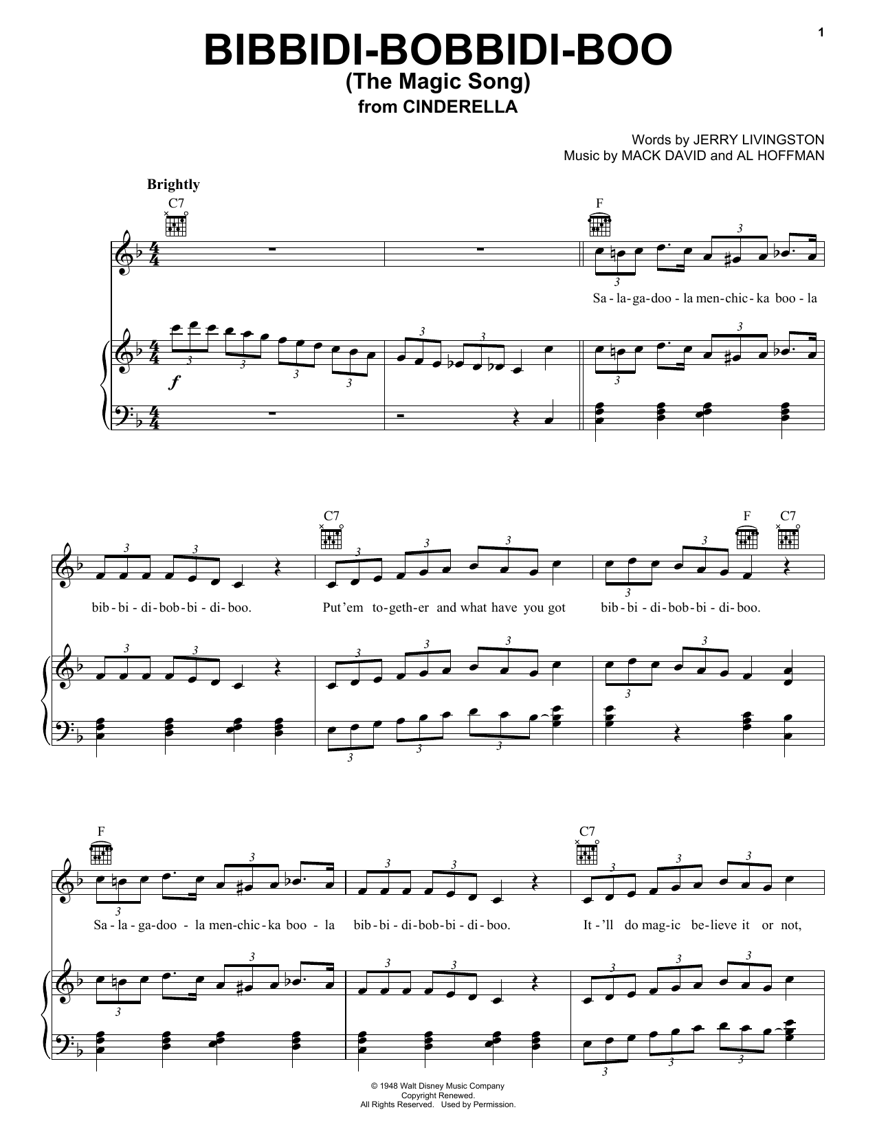 Learn to play Louis Armstrong Bibbidi-Bobbidi-Boo (The Magic Song) sheet music for Accordion in minutes. Louis Armstrong Bibbidi-Bobbidi-Boo (The Magic Song) sheet music preview music notes and score for Accordion including 2 page(s)