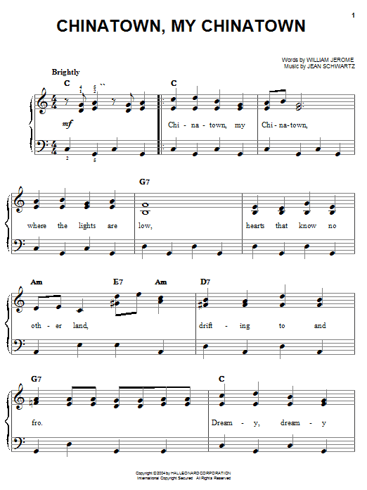 Learn to play Louis Armstrong Chinatown, My Chinatown sheet music for Easy Piano in minutes. Louis Armstrong Chinatown, My Chinatown sheet music preview music notes and score for Easy Piano including 2 page(s)