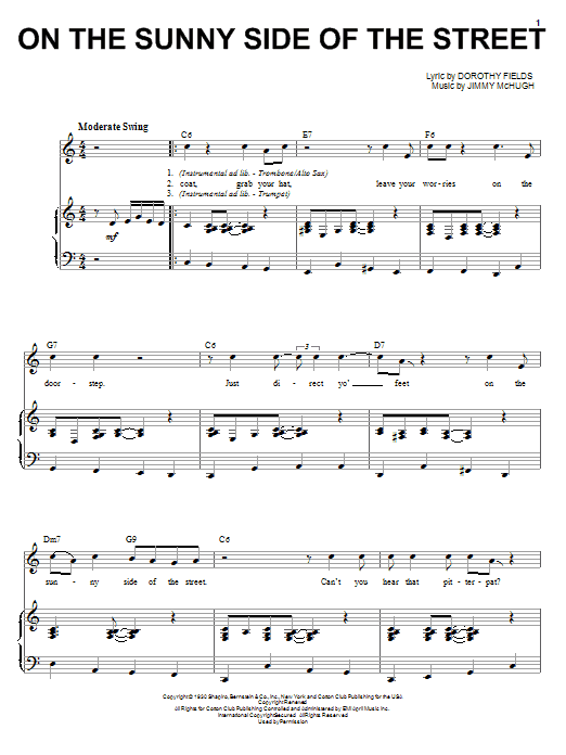 Learn to play Louis Armstrong On The Sunny Side Of The Street sheet music for Piano, Vocal & Guitar (Right-Hand Melody) in minutes. Louis Armstrong On The Sunny Side Of The Street sheet music preview music notes and score for Piano, Vocal & Guitar (Right-Hand Melody) including 4 page(s)