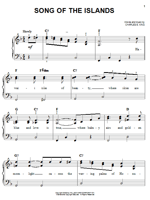 Learn to play Louis Armstrong Song Of The Islands sheet music for Easy Piano in minutes. Louis Armstrong Song Of The Islands sheet music preview music notes and score for Easy Piano including 2 page(s)