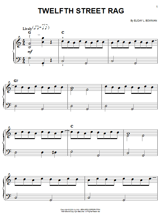 Learn to play Louis Armstrong Twelfth Street Rag sheet music for Easy Piano in minutes. Louis Armstrong Twelfth Street Rag sheet music preview music notes and score for Easy Piano including 3 page(s)