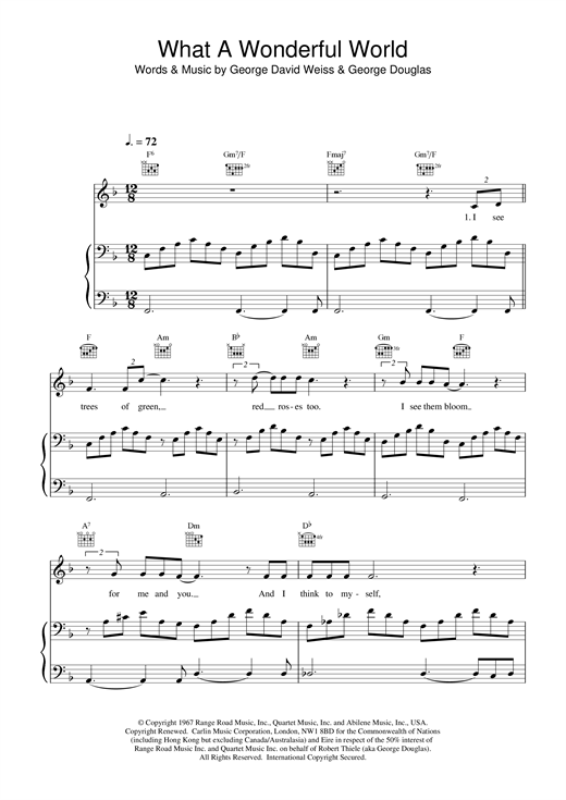 Learn to play Louis Armstrong What A Wonderful World sheet music for Piano, Vocal & Guitar (Right-Hand Melody) in minutes. Louis Armstrong What A Wonderful World sheet music notes and chords
