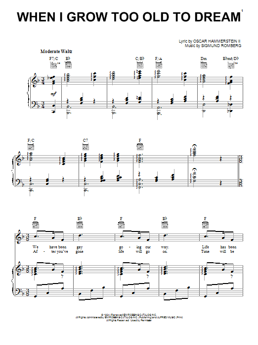 Learn to play Louis Armstrong When I Grow Too Old To Dream sheet music for Piano, Vocal & Guitar (Right-Hand Melody) in minutes. Louis Armstrong When I Grow Too Old To Dream sheet music preview music notes and score for Piano, Vocal & Guitar (Right-Hand Melody) including 6 page(s)