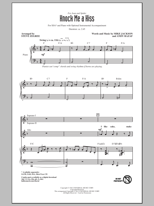 Louis Jordan &quot;Knock Me A Kiss (arr. Steve Zegree)&quot; Sheet Music Notes, Chords | SAB Download ...
