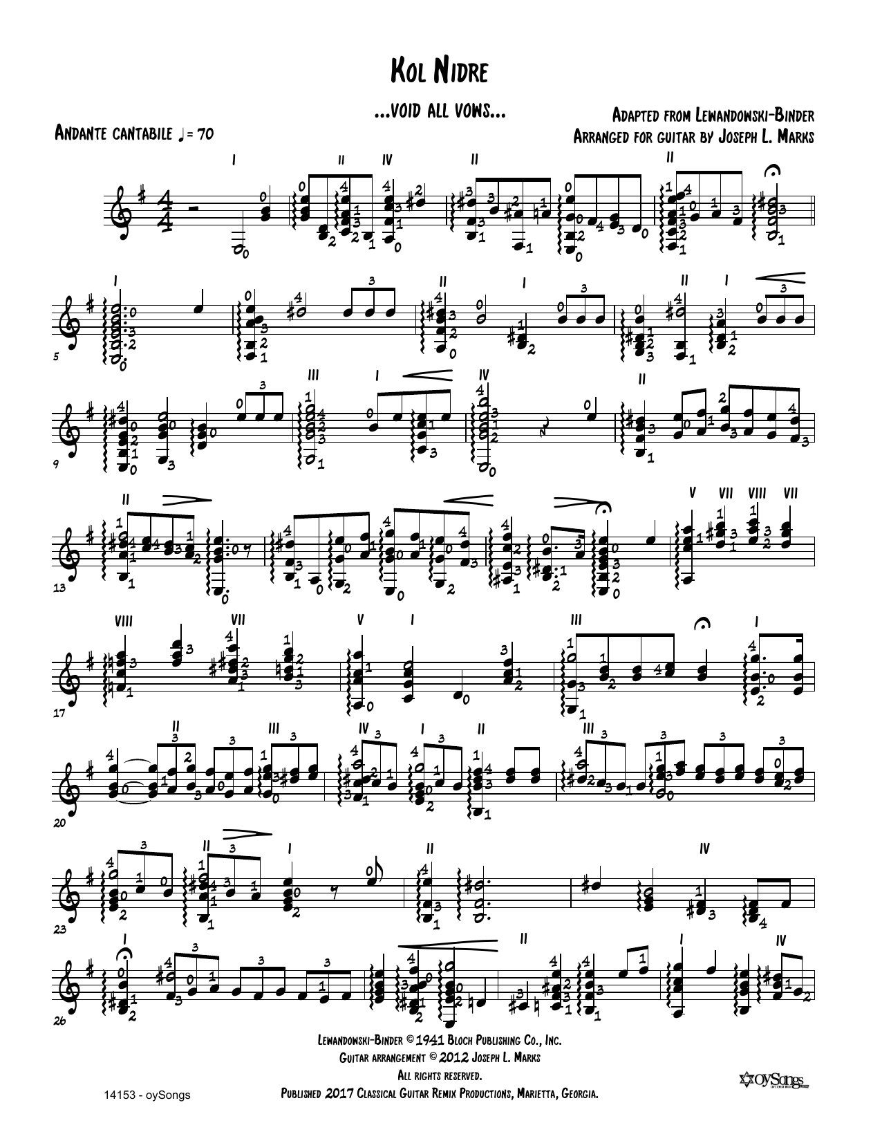 Learn to play Louis Lewandowski Kol Nidre (arr. Joe Marks) sheet music for Solo Guitar Tab in minutes. Louis Lewandowski Kol Nidre (arr. Joe Marks) sheet music preview music notes and score for Solo Guitar Tab including 2 page(s)